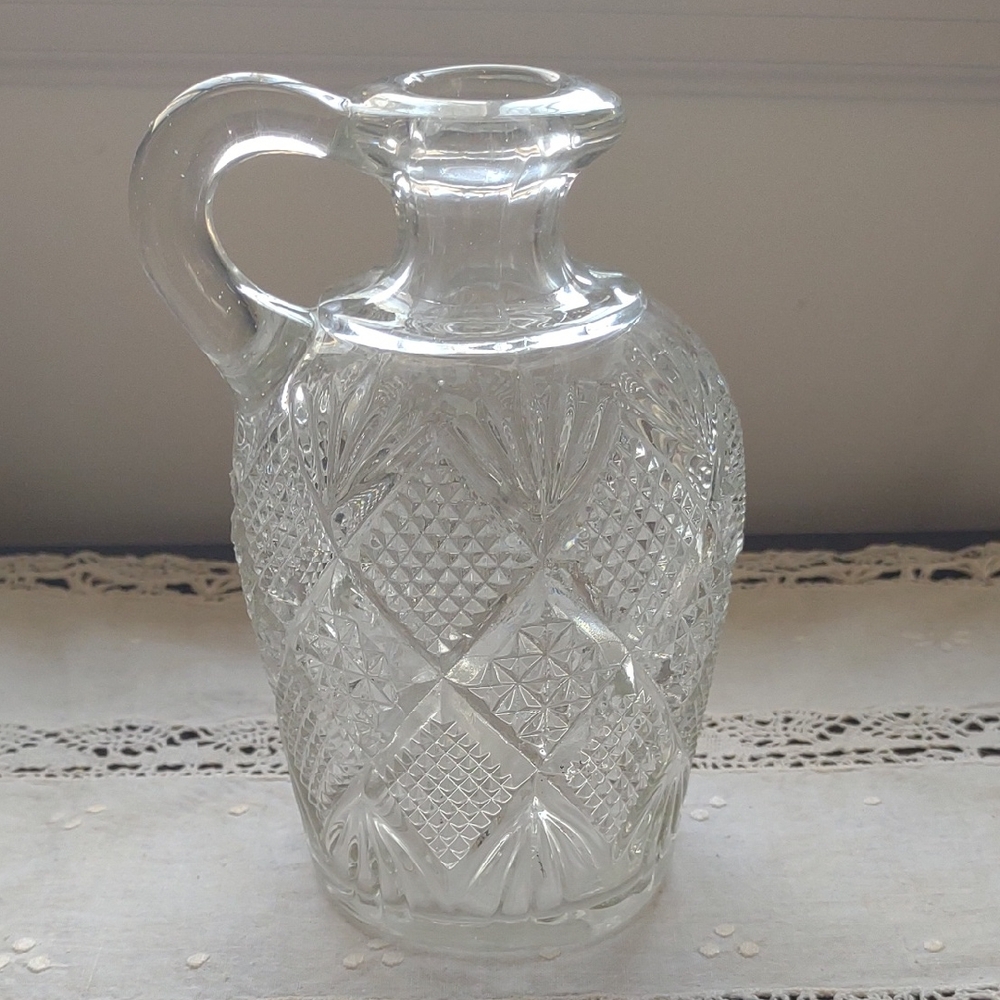 Clear Pressed Glass Pitcher with Diamond Cut Pattern